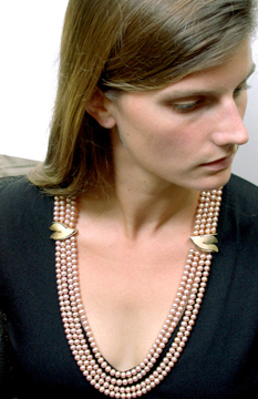 Pink Pearl Necklace with Dove Stations
